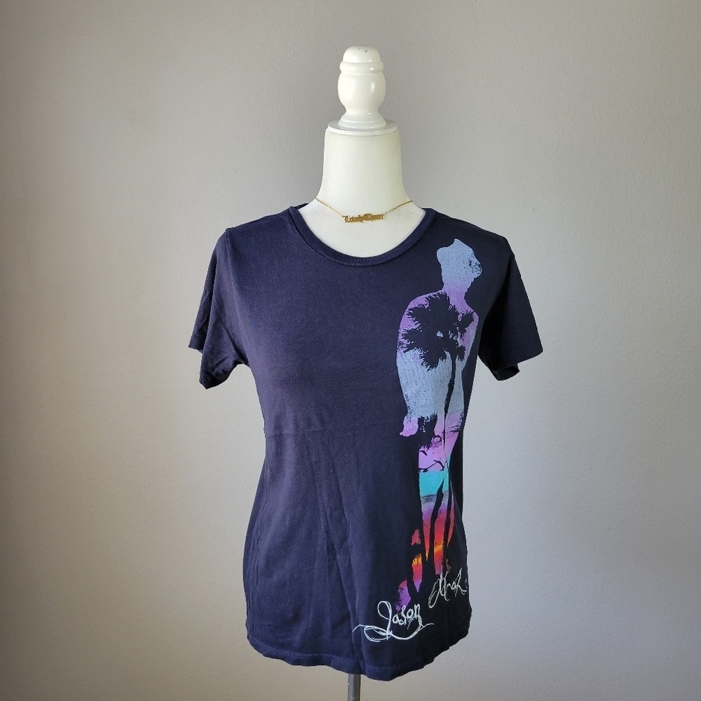 JASON MRAZ // navy graphic summer 2009 concert tour short sleeved tee sh…